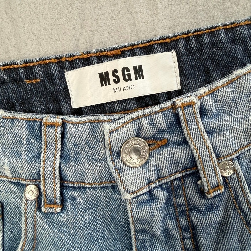 MSGM Blue Two Tone Straight Leg Jeans Womens 38 Frayed Hem - Picture 4 of 11